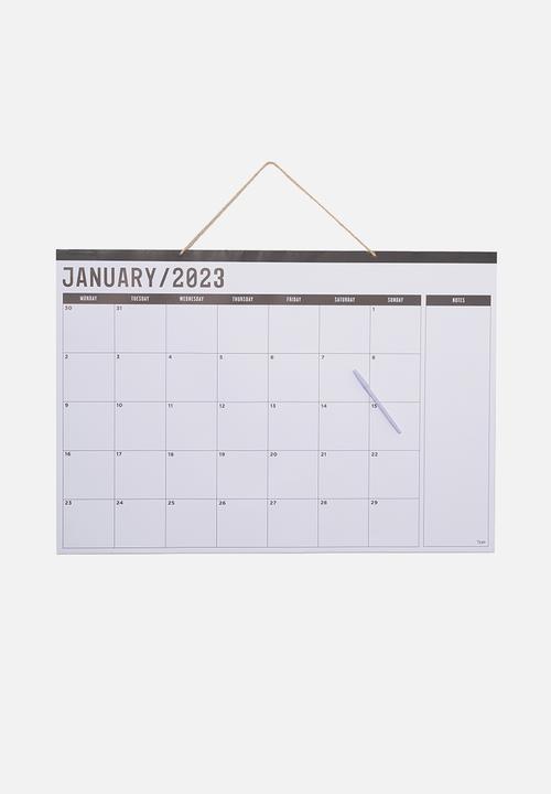 Typo - A1 2023 hanging calendar - black & white