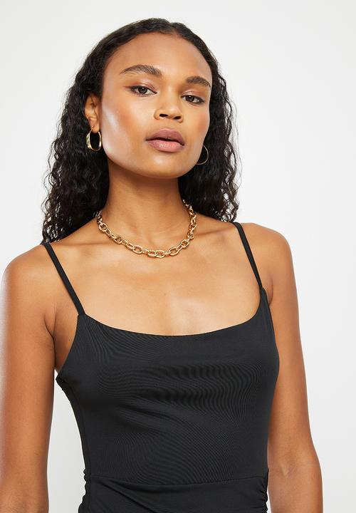 dailyfriday - Square neck side slit dress - black