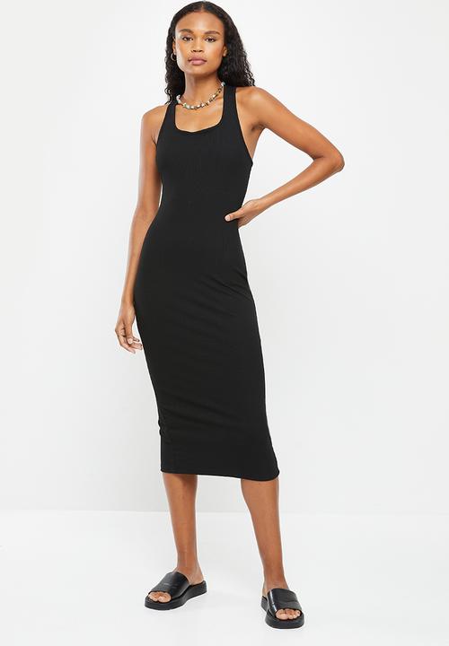 dailyfriday - Cross back bodycon midi - black