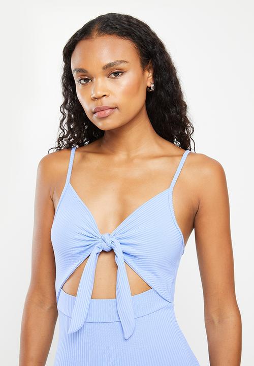 dailyfriday - Tie front slit dress - blue