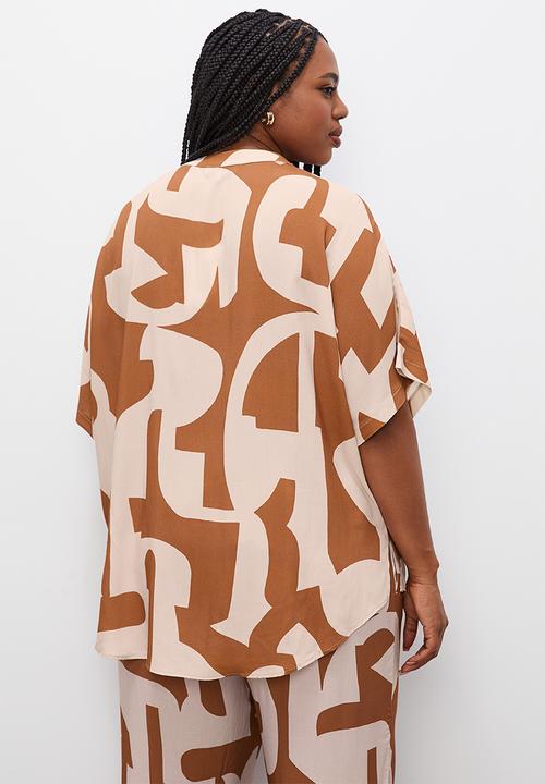 Superbalist - Co-ord relaxed printed shirt - tobacco cutout