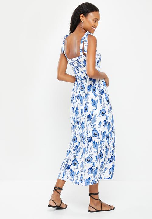 dailyfriday - Square neck maxi dress - white & blue 