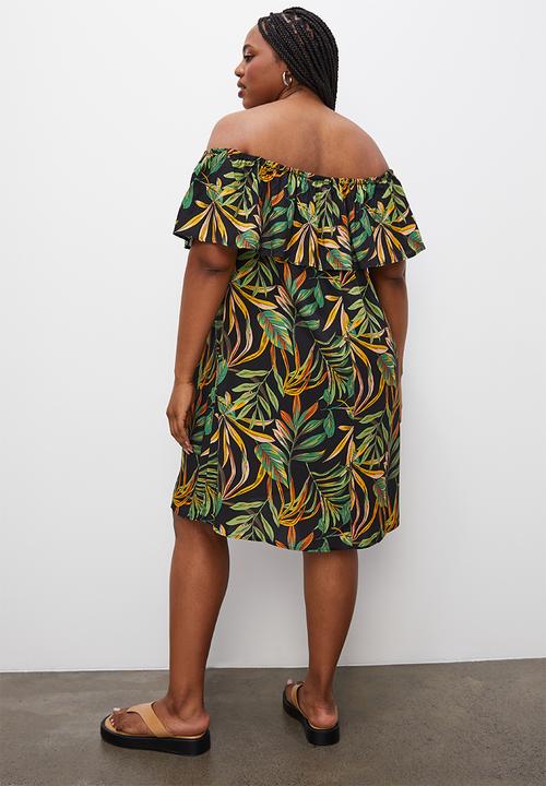 Superbalist - Peasant off the shoulder dress - black tropical