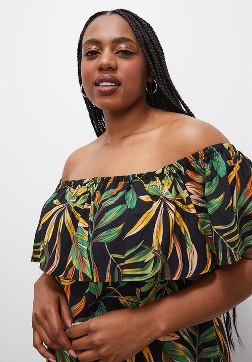 Superbalist - Peasant off the shoulder dress - black tropical