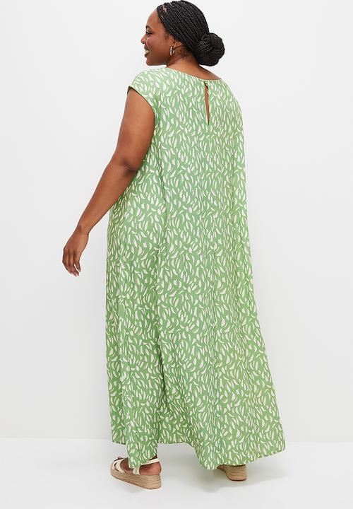 edit Plus - Sleeveless trapeze dress - green brushstroke