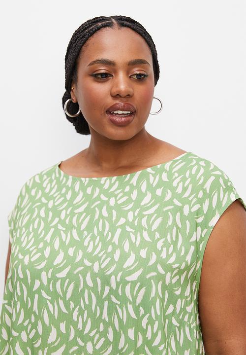 edit Plus - Sleeveless trapeze dress - green brushstroke