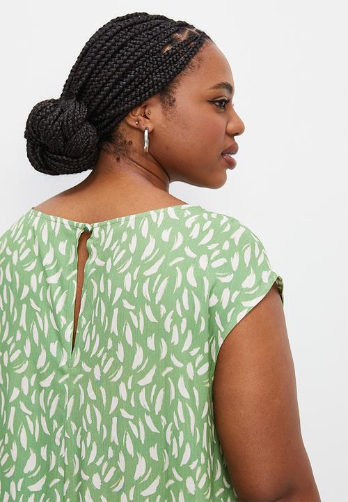 edit Plus - Sleeveless trapeze dress - green brushstroke