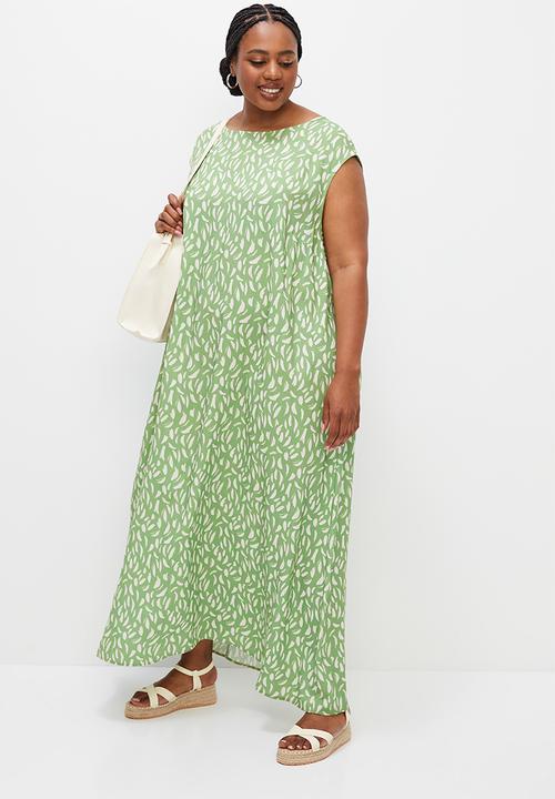edit Plus - Sleeveless trapeze dress - green brushstroke