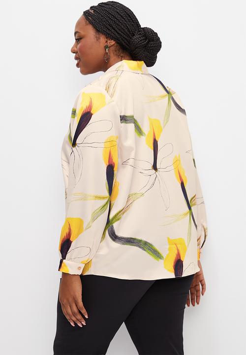 edit Plus - Satin floral shirt - ecru botanicals