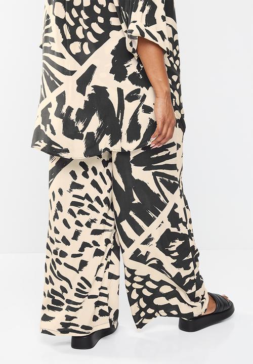 Me&B - Plus printed long wide pants - stone 
