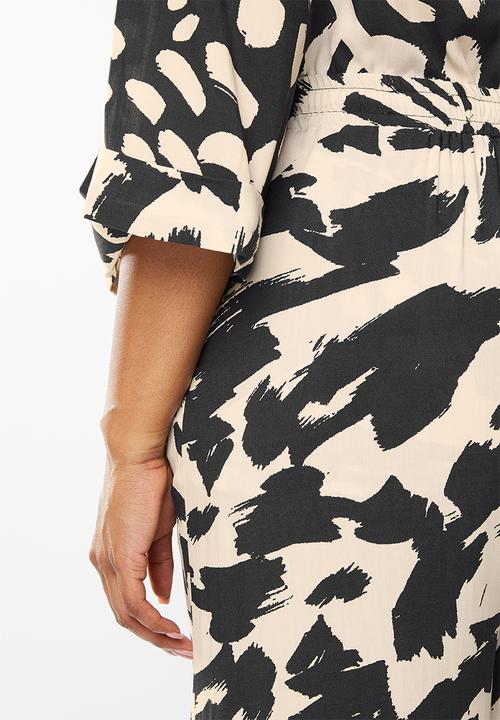 Me&B - Plus printed long wide pants - stone 