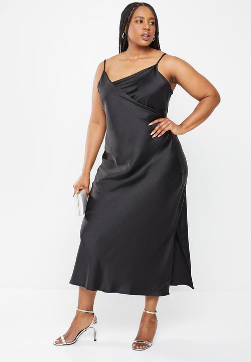 Me&B - Plus slit slip dress - black