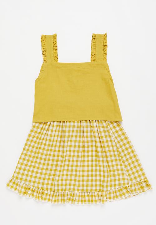 Pop Candy - Girls top & check skirt set - yellow