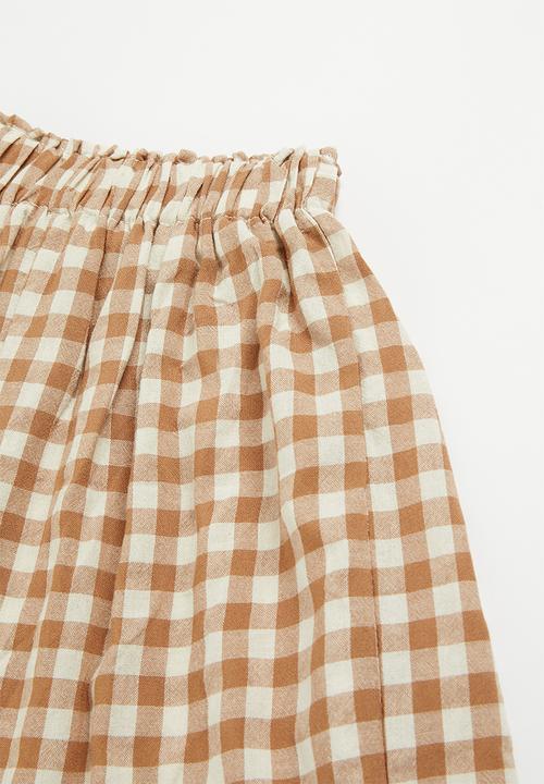 Pop Candy - Girls top & check skirt set - rust
