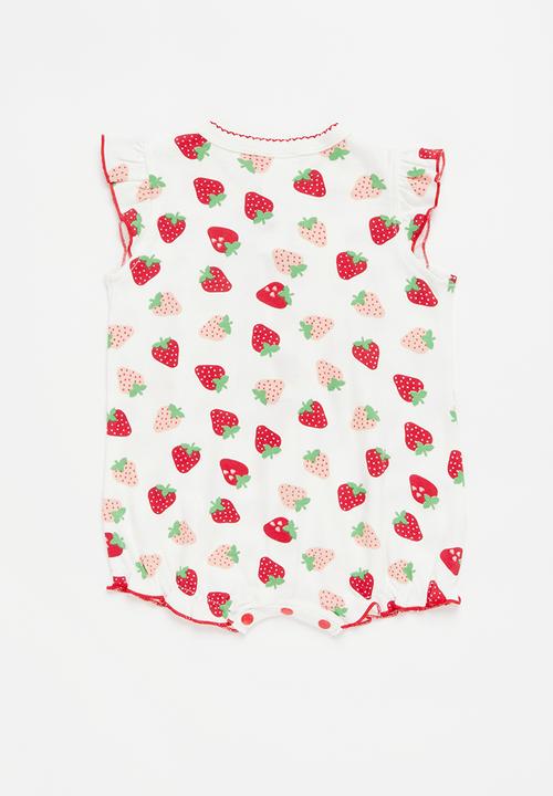 Pop Candy - Girls strawberry printed romper - white & red