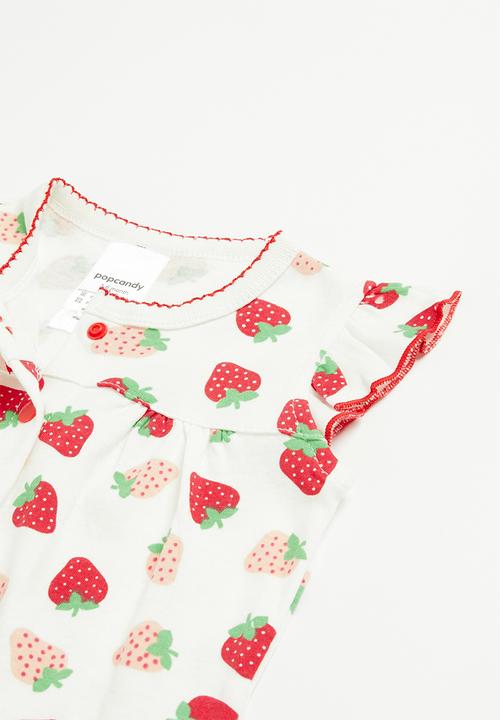 Pop Candy - Girls strawberry printed romper - white & red