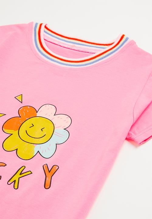 Pop Candy - Girls lucky tee & short set - pink & blue