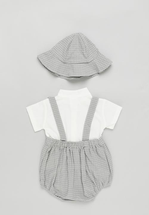 Pop Candy - Baby boys shorts with braces & hat set - grey