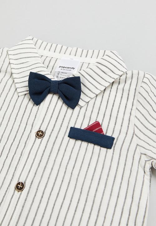 Pop Candy - Boys romper with bowtie - white & black