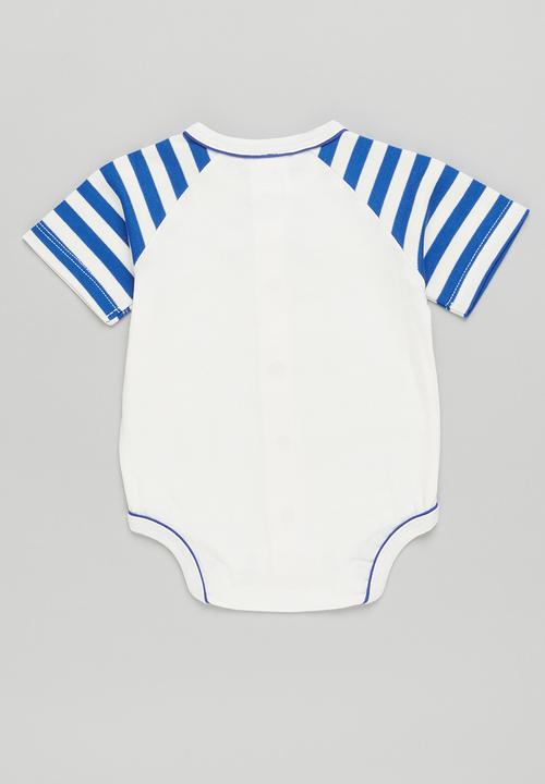 Pop Candy - Boys bowtie babygrow - white & blue