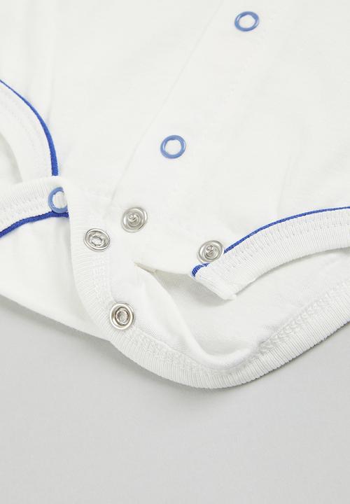 Pop Candy - Boys bowtie babygrow - white & blue