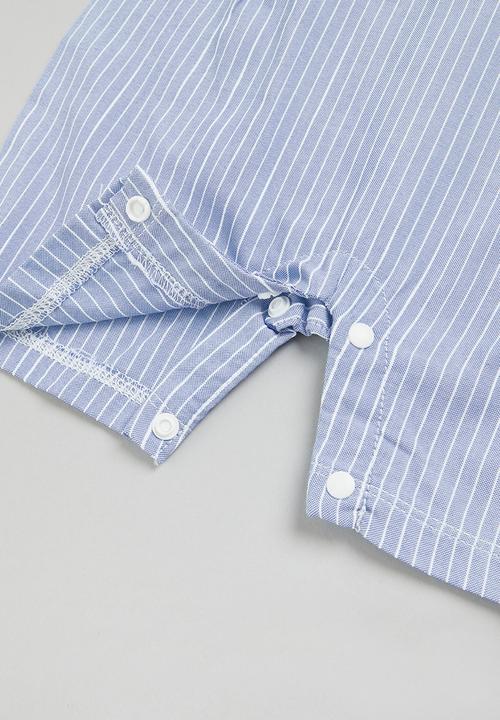 Pop Candy - Boys stripe collar romper - white & blue