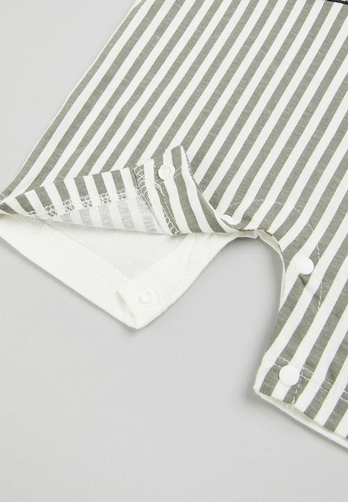 Pop Candy - Boys stripe bunny romper - grey 