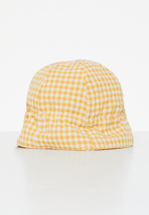 Pop Candy - Baby girls check sun hat - yellow