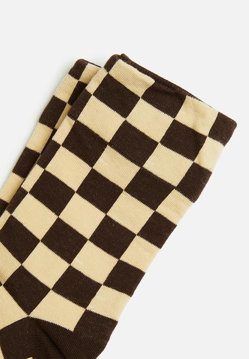 basicthread - Midi checkerboard socks - brown & stone