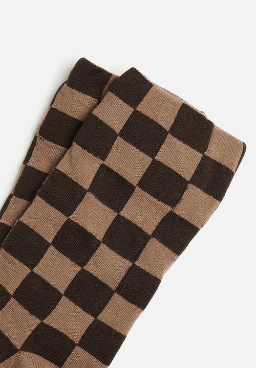 basicthread - Midi checkerboard socks - brown
