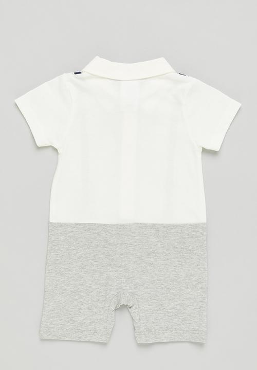 Pop Candy - Baby boys styles romper - white & grey