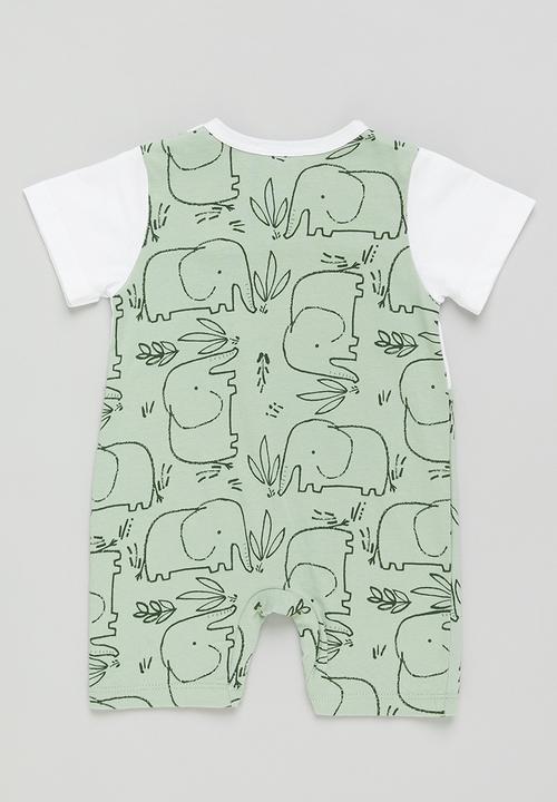 Pop Candy - Boys elephant romper - sage & white