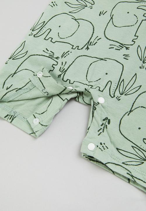 Pop Candy - Boys elephant romper - sage & white