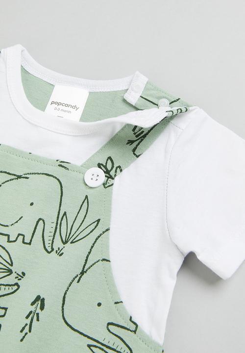 Pop Candy - Boys elephant romper - sage & white