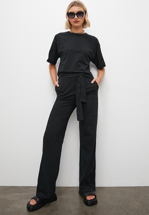 Superbalist - Knit wide leg trouser with tie belt - black