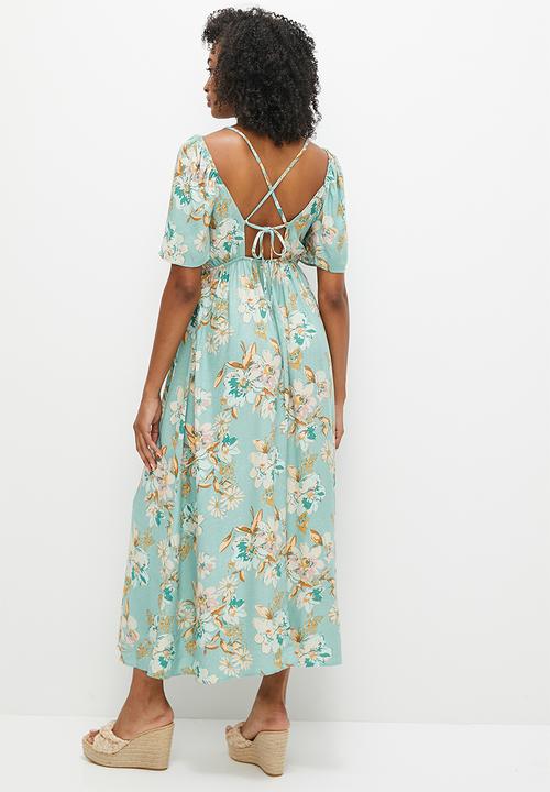 MILLA - Flutter sleeve tiered dress - blue 