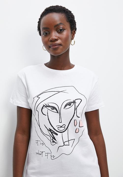 Superbalist - Relaxed tee - white pink face graphic
