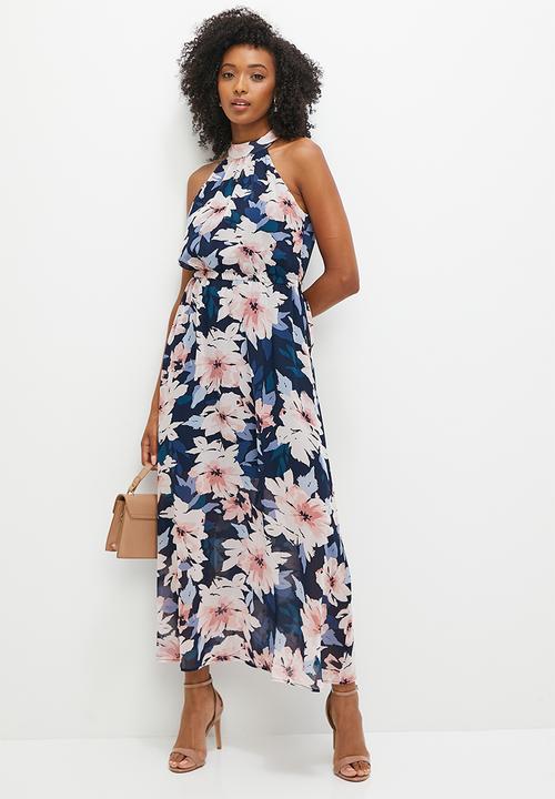MILLA - Soft waist maxi halter with back detail - navy 