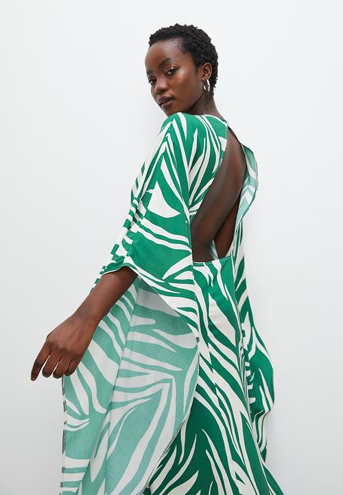 VELVET - Maxi kaftan dress with front keyhole - mono animal green