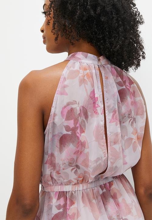 MILLA - Soft waist maxi halter with back detail - shadow floral