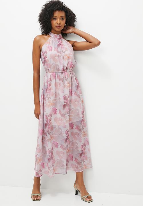 MILLA - Soft waist maxi halter with back detail - shadow floral
