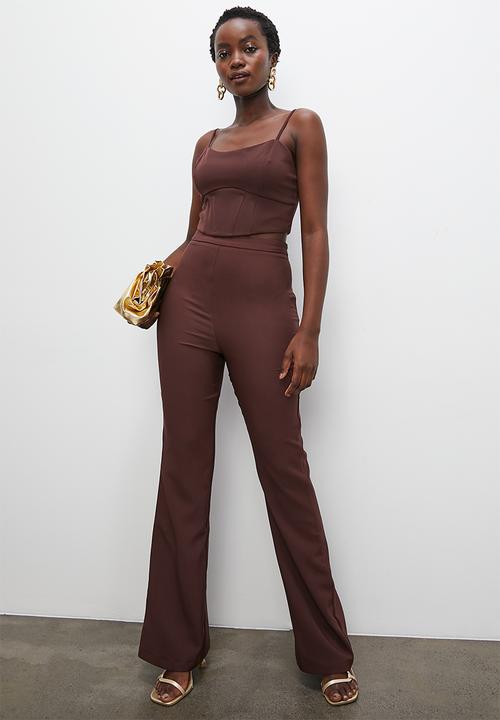 VELVET - Co-ord formal statement kick flare trouser - deep mahogany