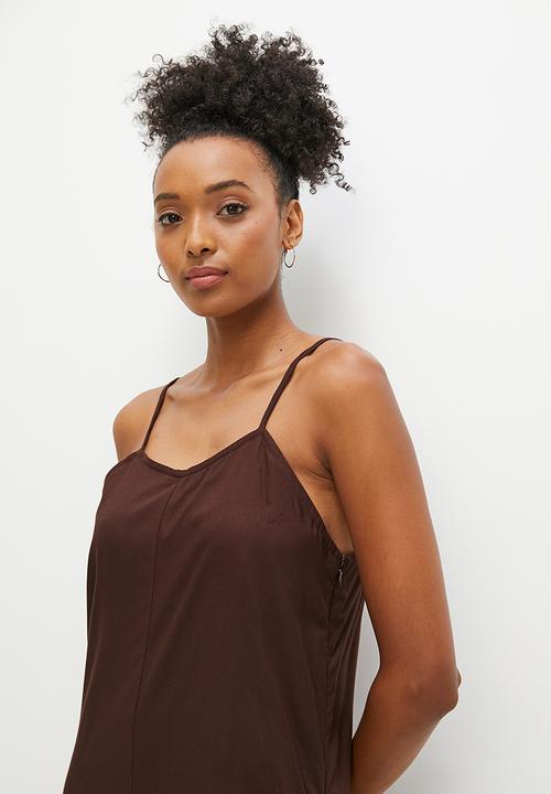 edit - Strappy v-neck wide leg jumpsuit - chocolate