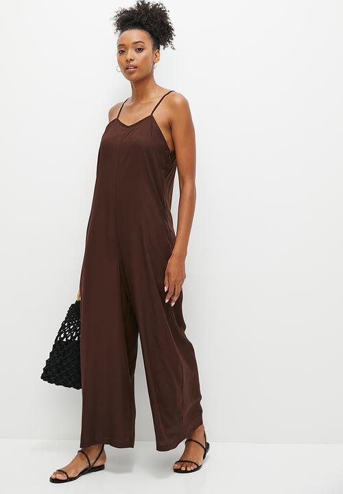 edit - Strappy v-neck wide leg jumpsuit - chocolate