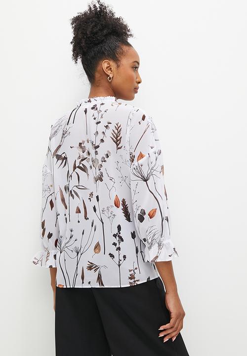 edit - Fluted split sleeve chiffon blouse - soft spring floral