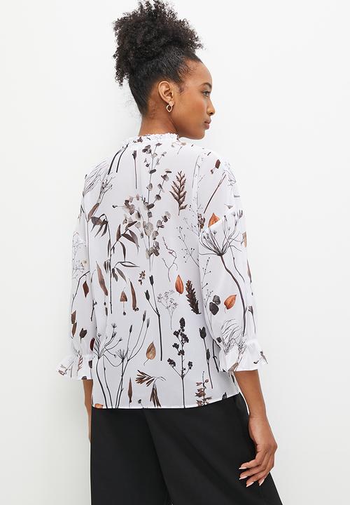 edit - Fluted split sleeve chiffon blouse - soft spring floral