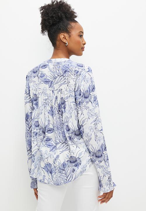 edit - Mandarin bellow sleeve peasant blouse - blues botanical