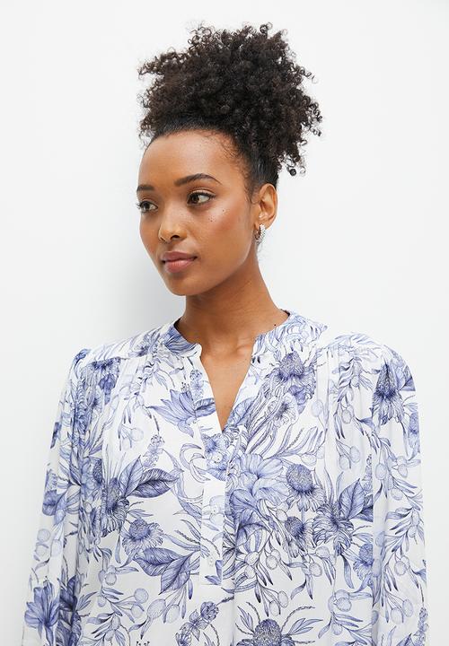 edit - Mandarin bellow sleeve peasant blouse - blues botanical