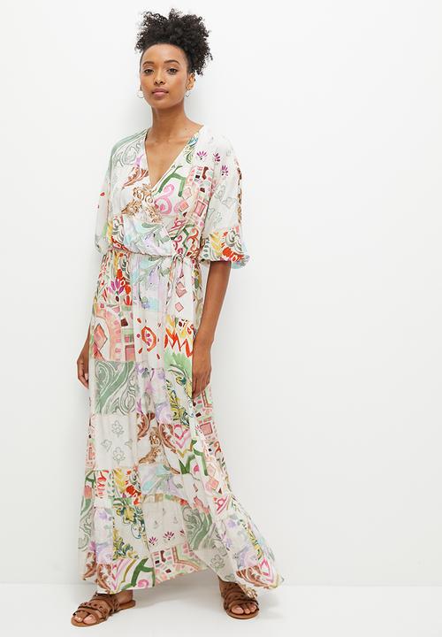 edit - Wrap tiered maxi dress -  multi 