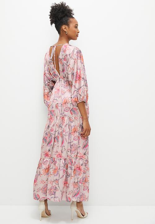 edit - Dolman sleeve boho tiered maxi - light pink